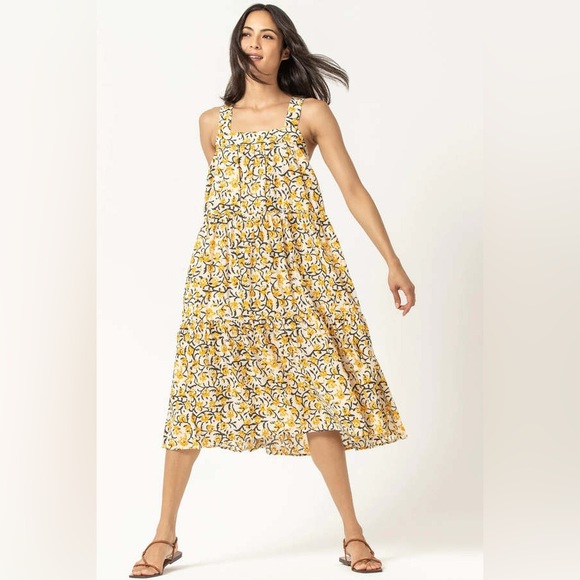 Lilla P Dresses & Skirts - LILLA P. $200 PEPLUM SEAM TANK DRESS - GOLD PRINT